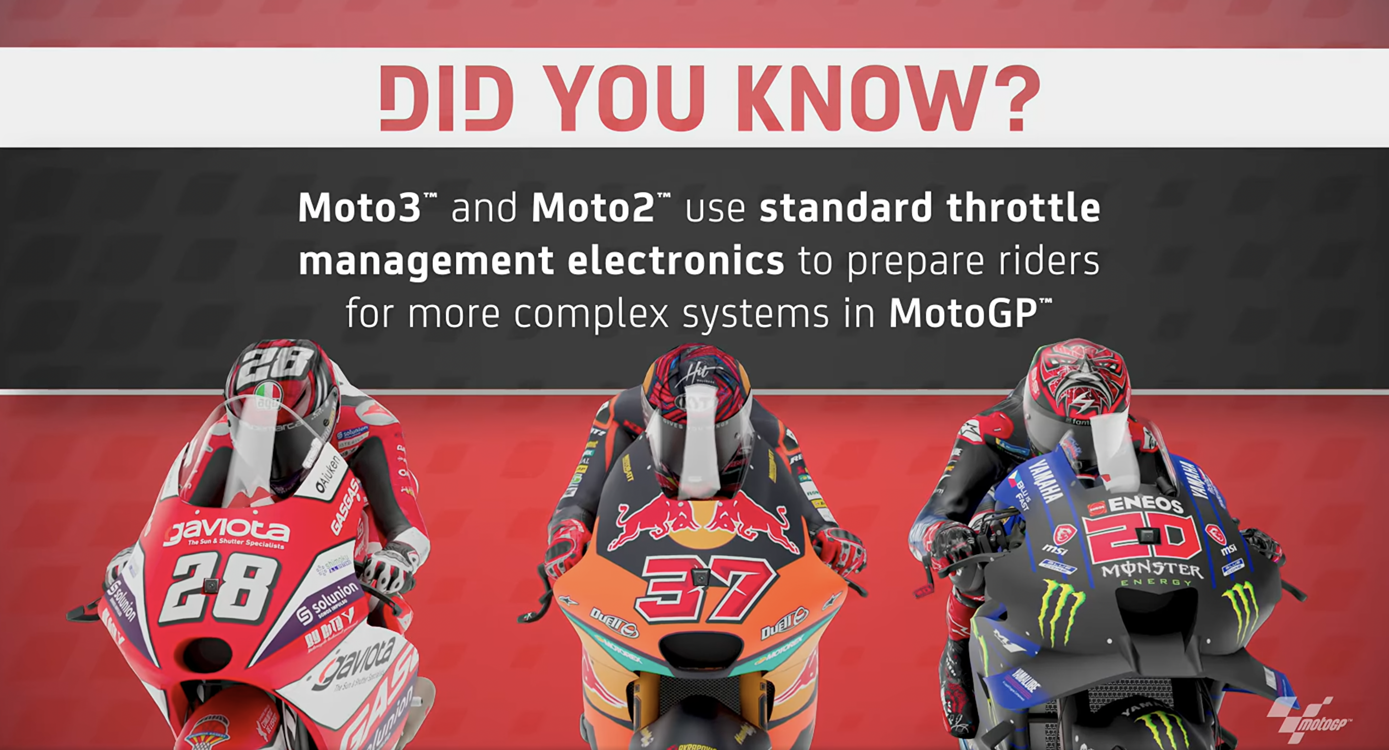 相較於Moto2、Moto3級別，GP廠車在電控方面相對複雜許多